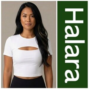 HALARA White Mesh Front Crop S/S Activewear Casual Women’s Top